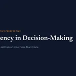 Dark blue background banner featuring white text that reads "Transparency in Decision-Making", with small orange header text above stating "OALA AGENCY | EXECUTIVE PERSPECTIVE" and grey subtitle below reading "The decisive leadership skill behind enterprise AI and data architecture."